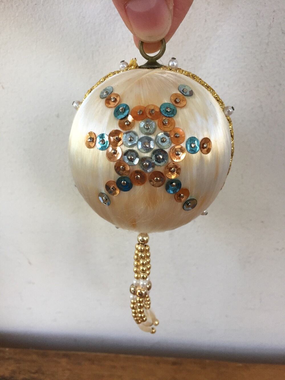 Vtg Silky Sequin Sparkle Beaded Tassel Bauble Ball Classic Christmas Ornament